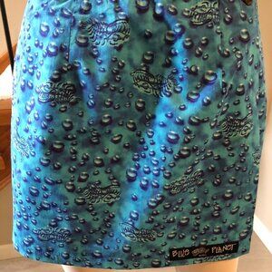 Blue Planet Hawaii Cotton Wrap Skirt or Cover Up w Ocean Print Hues of Blue Sz M